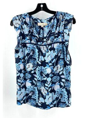 Ann Tayor Loft Women's Blue Floral Sleeveless Top Blouse V Neck Size XS
